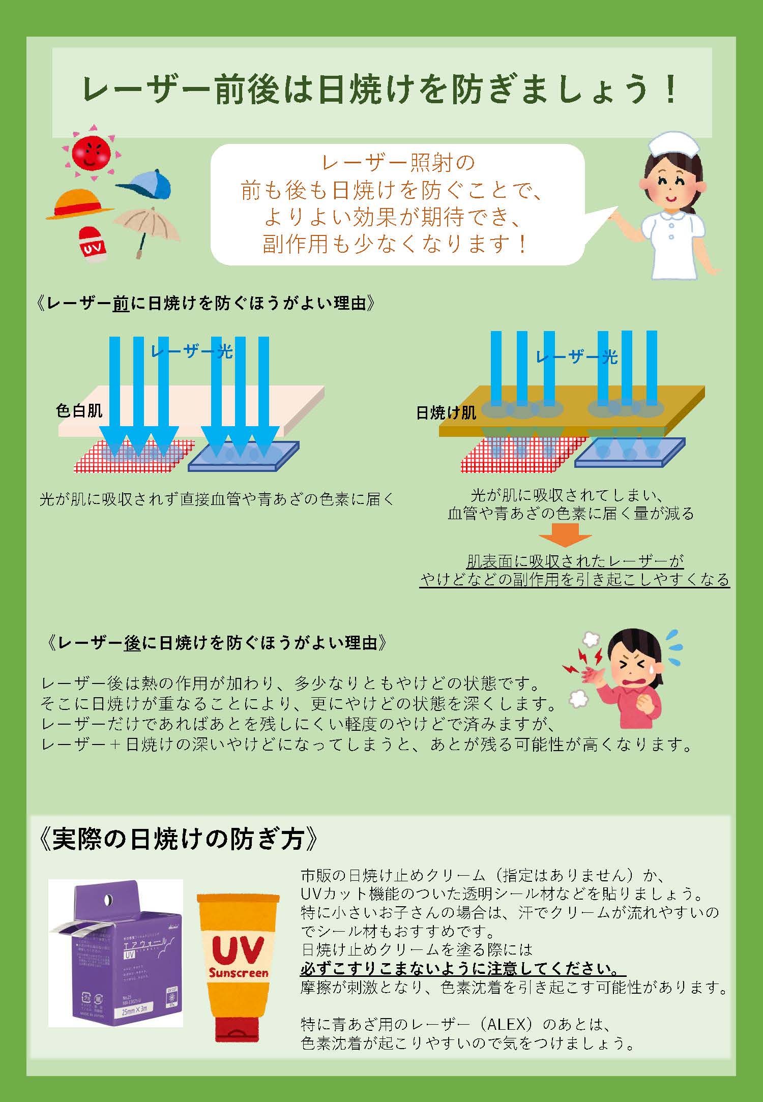 レーザー前後の日焼け予防