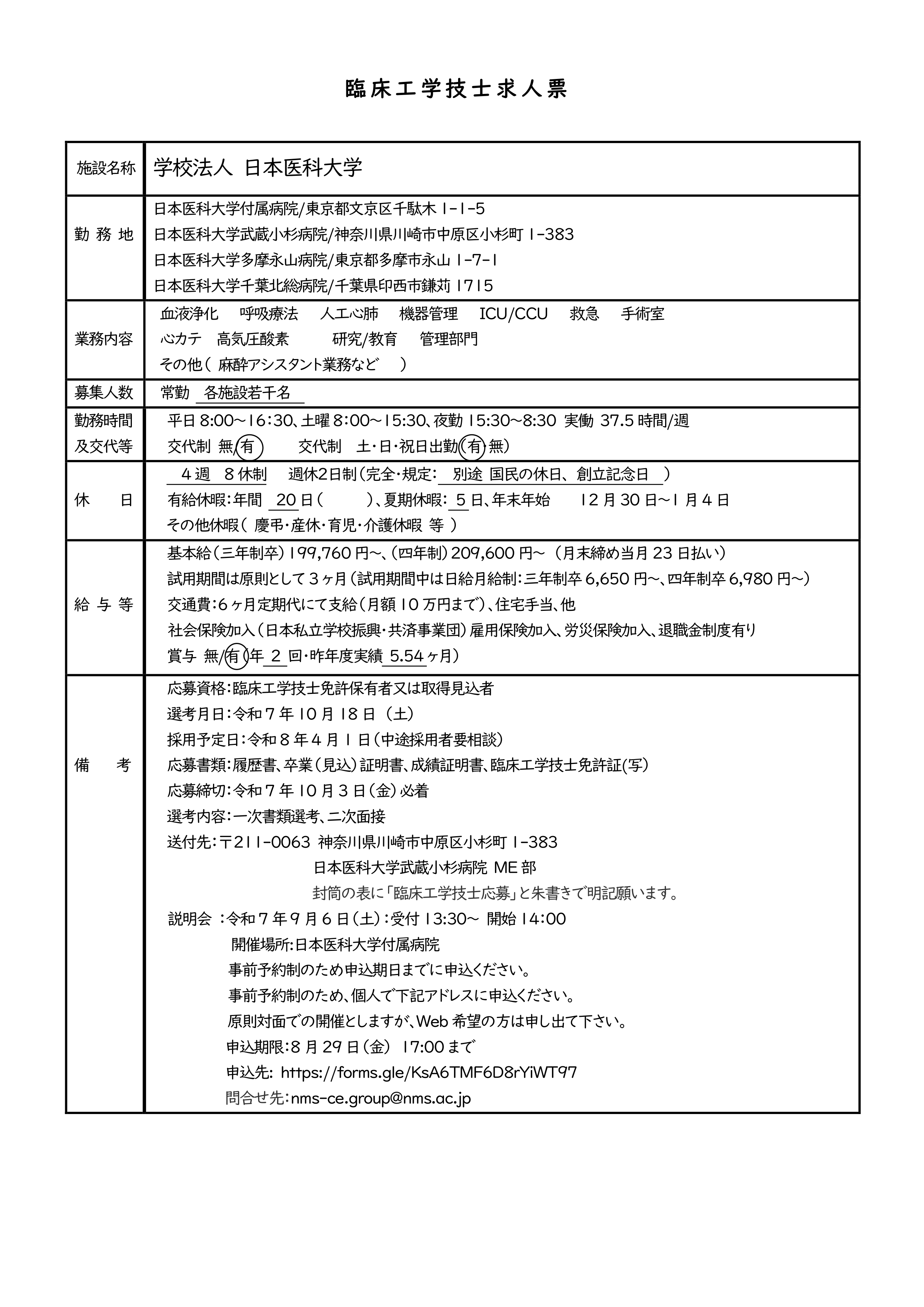 2025年日本医科大学付属病院用